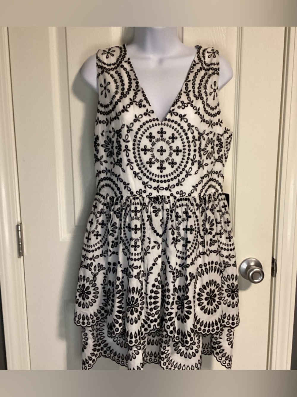 Black and white  babydoll dress with V-neck  by Express M petite NWT